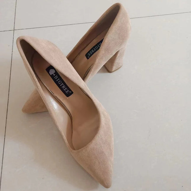 Elegant Women's Pointed Toe Flock Suede Heels