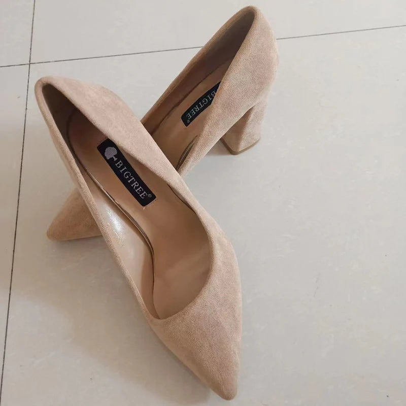 Elegant Women's Pointed Toe Flock Suede Heels