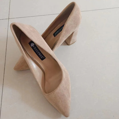 Elegant Women's Pointed Toe Flock Suede Heels