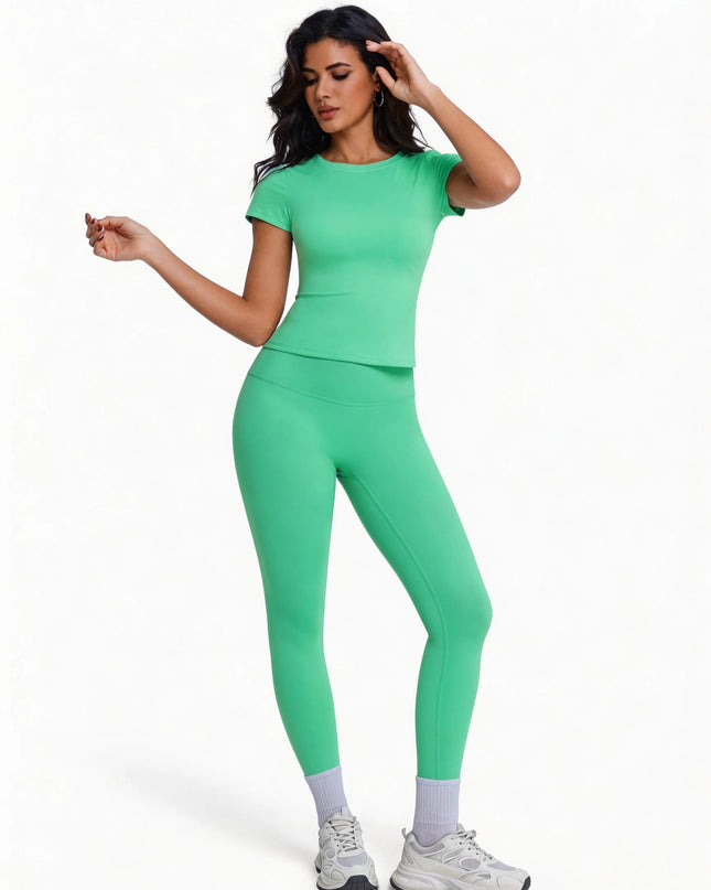 Women's 2-Piece Athletic Set - Ultra-Soft Short Sleeve T-Shirt & High-Waist Leggings