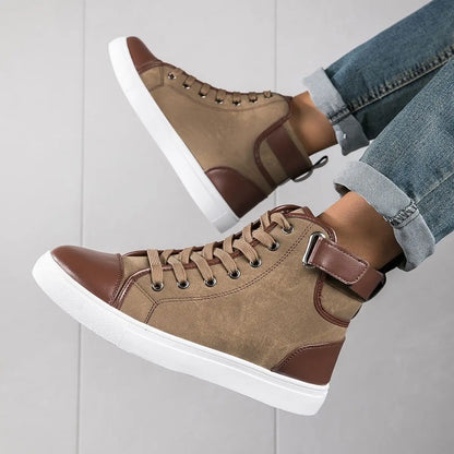 Men's Faux Leather Sneakers – Thick Sole, Non-Slip High-Top Shoes