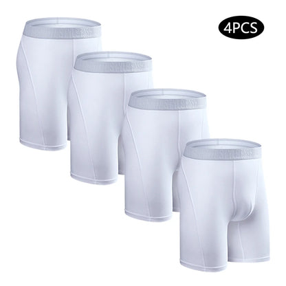 Men's Cotton Long Boxers – Set of 4 Trunks, Comfortable & Breathable Underwear
