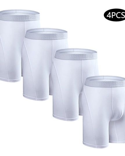 Men's Cotton Long Boxers – Set of 4 Trunks, Comfortable & Breathable Underwear