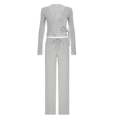 Women's 2-Piece Loose Pants and Flare Sleeve Crop Top Set