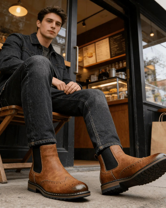 Men's Faux Leather Ankle Boots with Retro Style