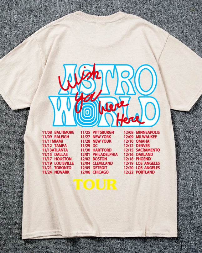New Summer Hip Hop T Shirt Men Women Cactus Jack Harajuku T-Shirts WISH YOU WERE HERE Letter Print Tee Tops Fashion streetwear