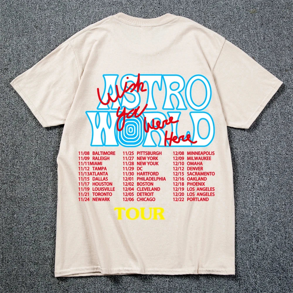 New Summer Hip Hop T Shirt Men Women Cactus Jack Harajuku T-Shirts WISH YOU WERE HERE Letter Print Tee Tops Fashion streetwear