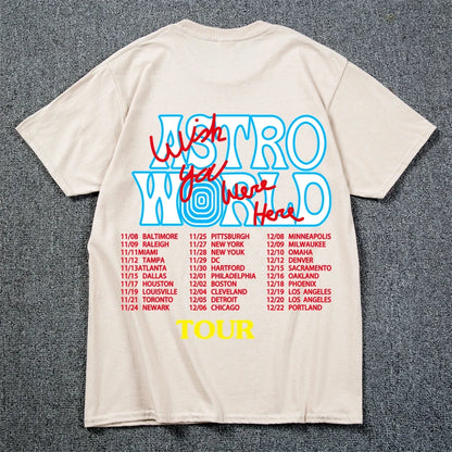 New Summer Hip Hop T Shirt Men Women Cactus Jack Harajuku T-Shirts WISH YOU WERE HERE Letter Print Tee Tops Fashion streetwear