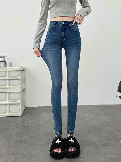 High Waist Vintage Skinny Jeans for Women - Stretchy Long Denim Pencil Fit