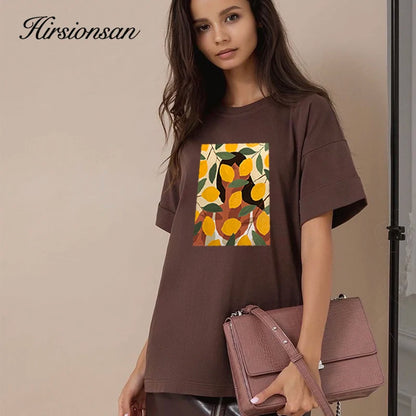 Lemon Print Graphic T-Shirt for Women – Summer Cotton Tee by Hirsionsan