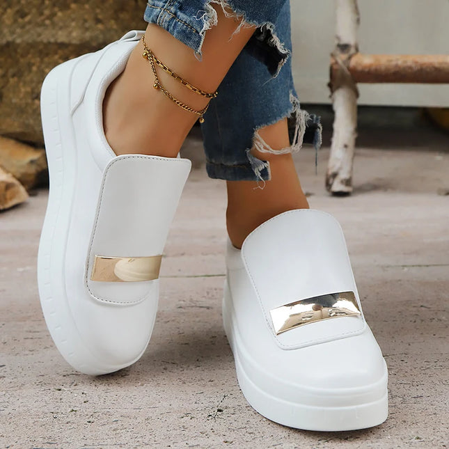 Lightweight Metal Decor Slip-On Sneakers for Women in PU Leather