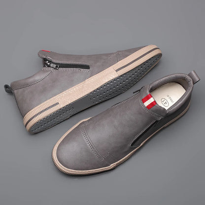 Men's Slip-On Sneakers with Side Zipper – Flat Casual Shoes for Men