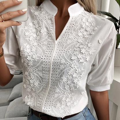 Embroidered White Lace Blouse for Women