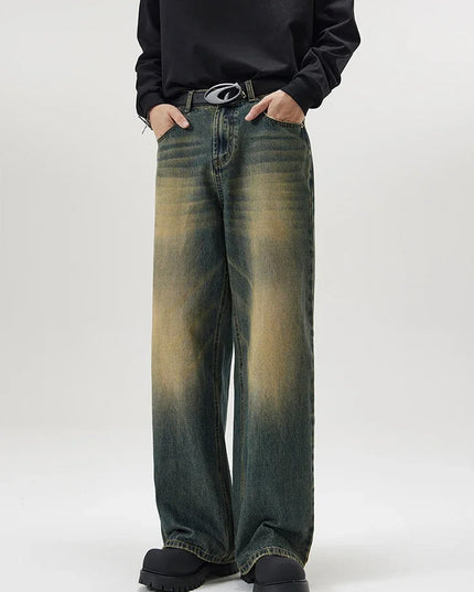 Men's Retro Washed Wide Leg Denim Jeans