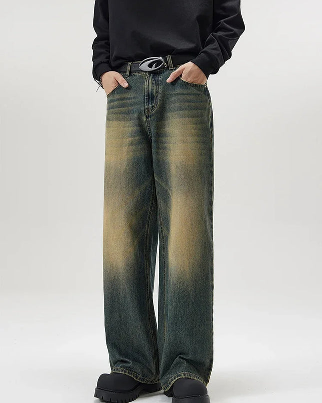 Men's Retro Washed Wide Leg Denim Jeans