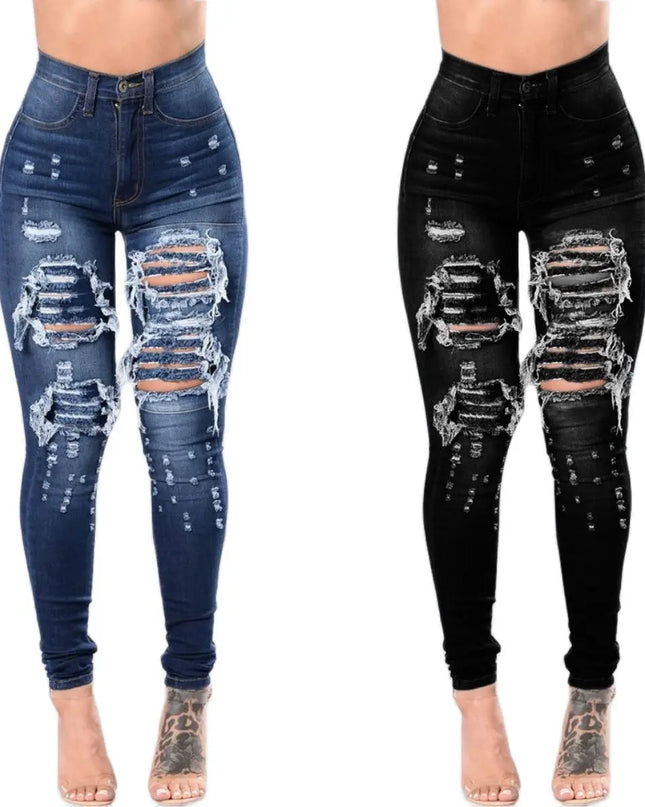 Womens Stretchy High-Waisted Ripped Skinny Jeans