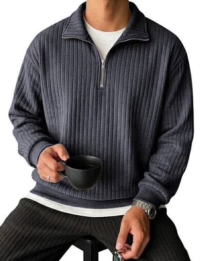 Men’s Striped Quarter-Zip Pullover Sweatshirt