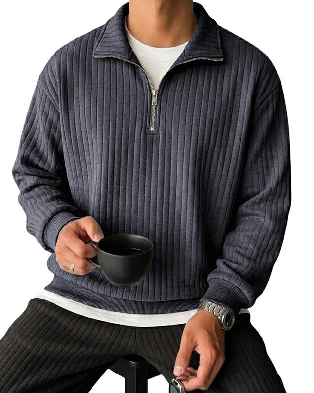 Men’s Striped Quarter-Zip Pullover Sweatshirt