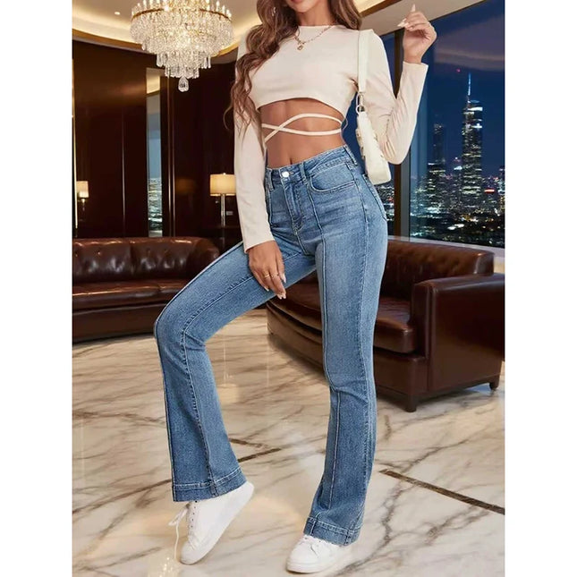 Women's Mid-Waist Slim Fit Stretch Bootcut Flared Skinny Jeans