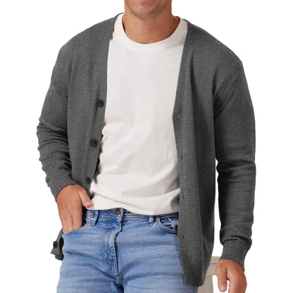 Men's Vintage Long Sleeve Button-Front V-Neck Knitted Cardigan