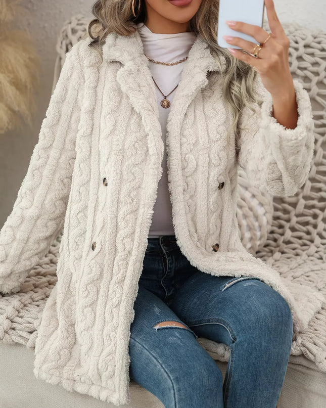 Women's Cable Knit Plush Long Button-Front Jacket