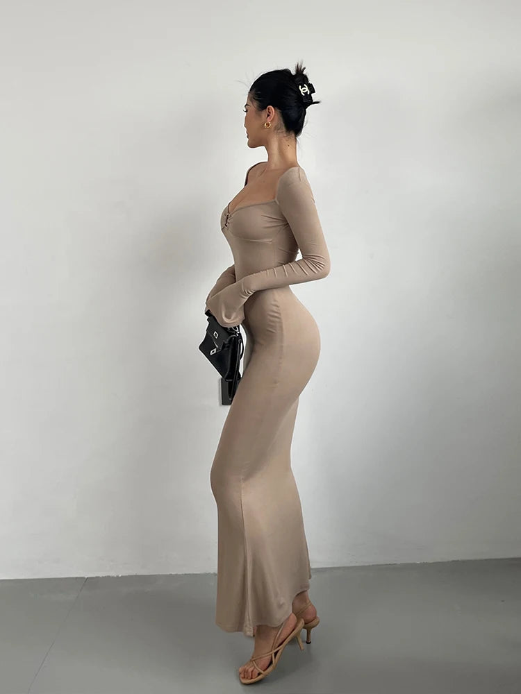 Elegant Women's V-Neck Dress with Flare Sleeves and High Waist Slim Fit Fish Tail Design