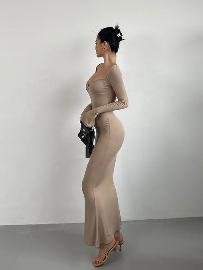 Elegant Women's V-Neck Dress with Flare Sleeves and High Waist Slim Fit Fish Tail Design