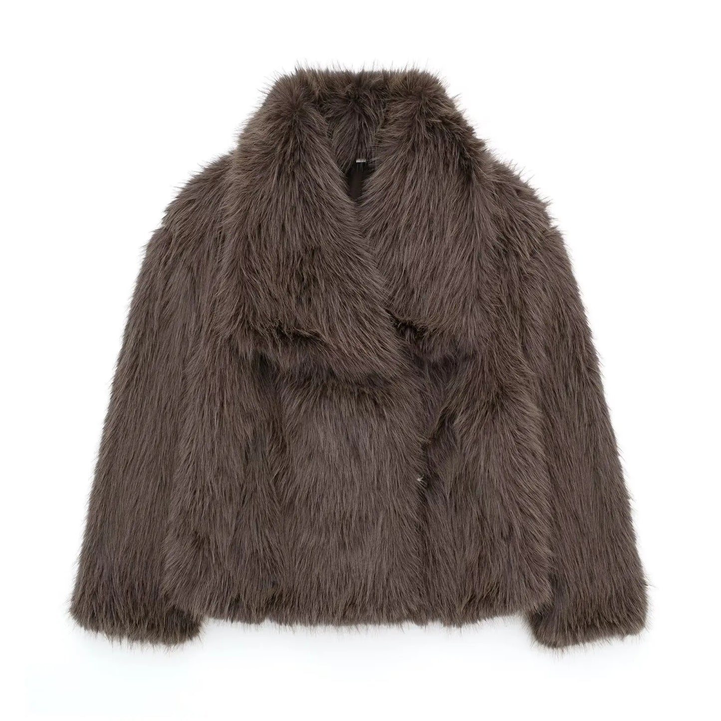 Women's Faux Fur Jacket with Lapel Collar - Thick & Warm Outerwear by TRAFZA