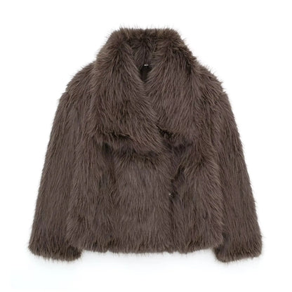 Women's Faux Fur Jacket with Lapel Collar - Thick & Warm Outerwear by TRAFZA