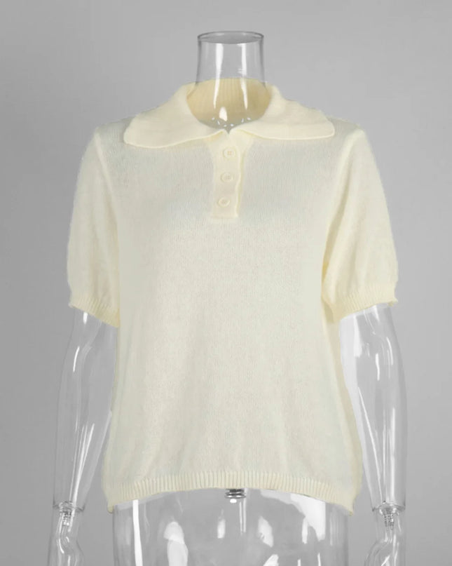 Knitted Women's Short Sleeve Polo T-Shirt