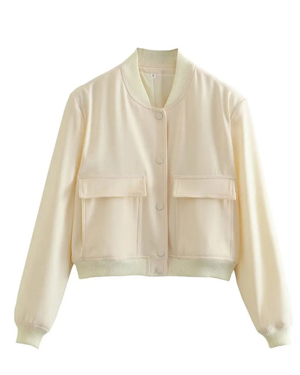 Women's V-Neck Single-Breasted Jacket with Pockets