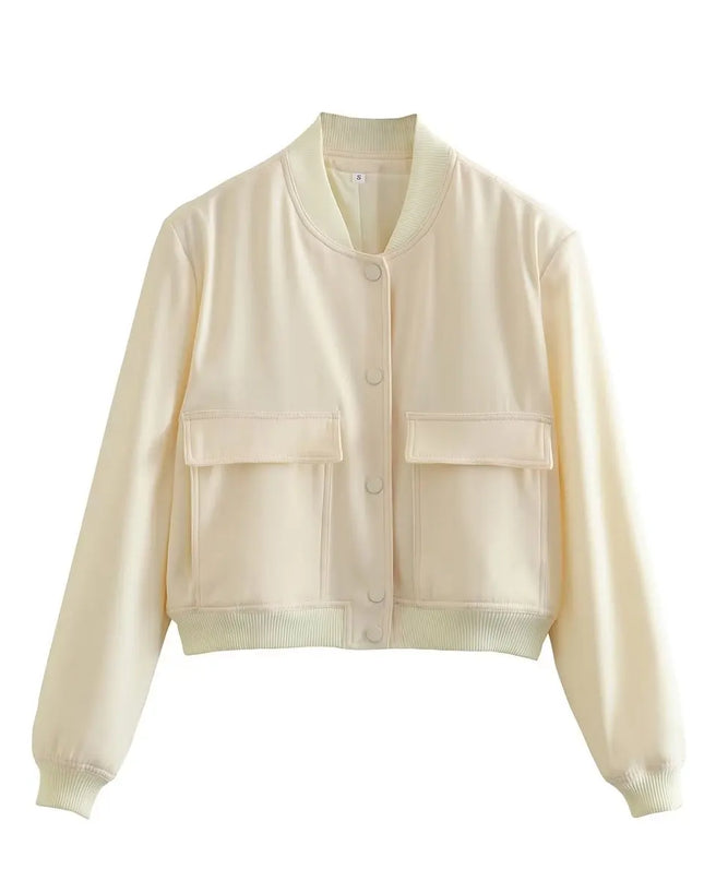 Women's V-Neck Single-Breasted Jacket with Pockets