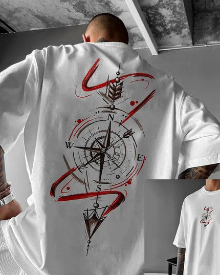 Men's Breathable Compass Pattern Printed T-Shirt
