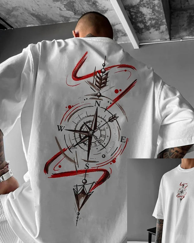 Men's Breathable Compass Pattern Printed T-Shirt