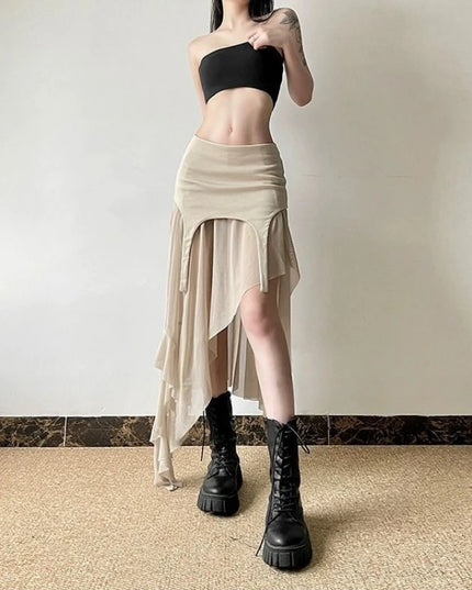 Women’s Slit Skirt with Irregular Hem & Ruffle Design