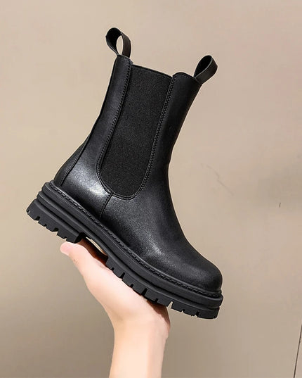 Women's Boots with Round Toe, Thick Sole, and Medium Heel