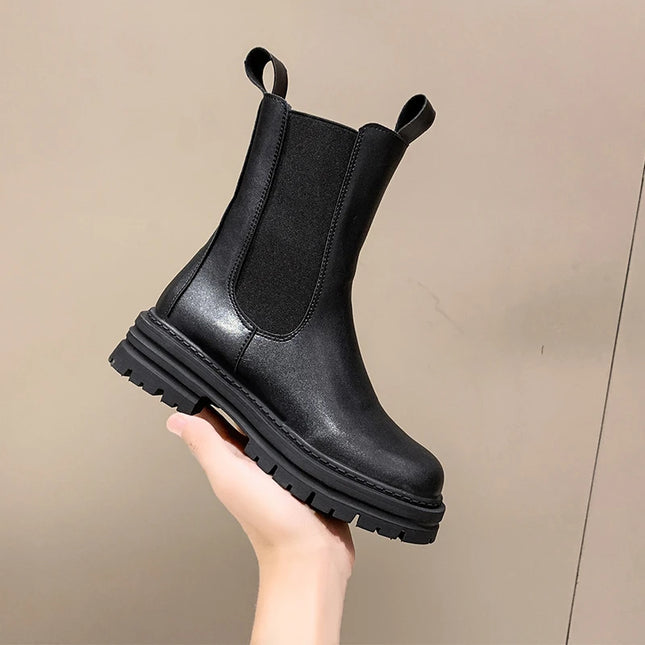 Women's Boots with Round Toe, Thick Sole, and Medium Heel