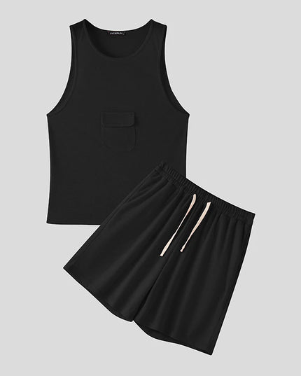 Incerun Men's Two-Piece Breathable Tank Top and Drawstring Shorts Set