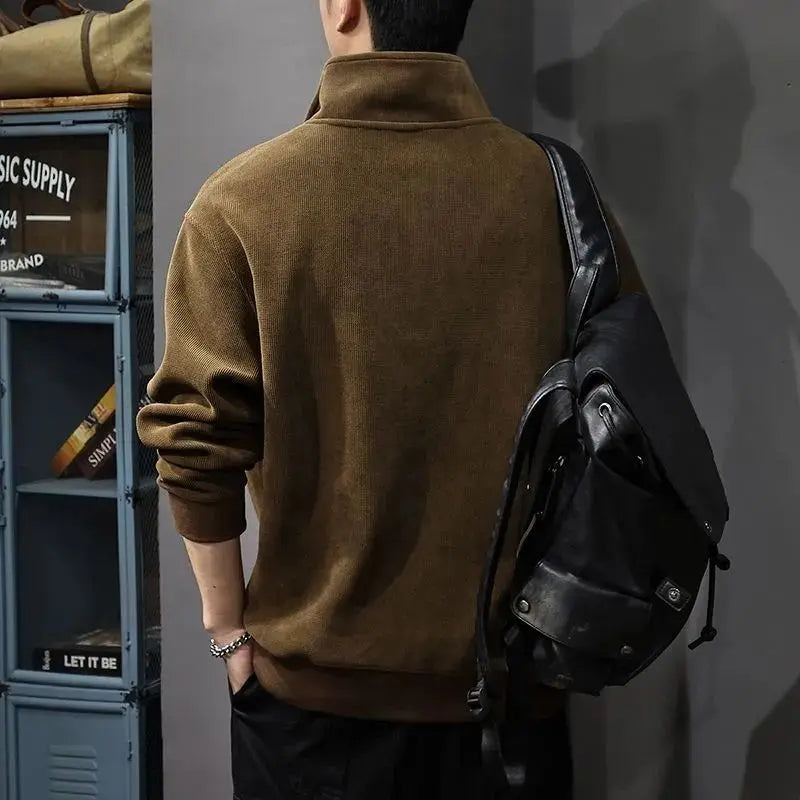 Men's Retro Long-Sleeve Half-Zip Stand Collar Sweater