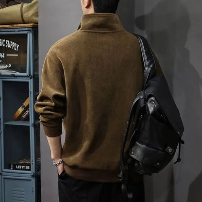 Men's Retro Long-Sleeve Half-Zip Stand Collar Sweater