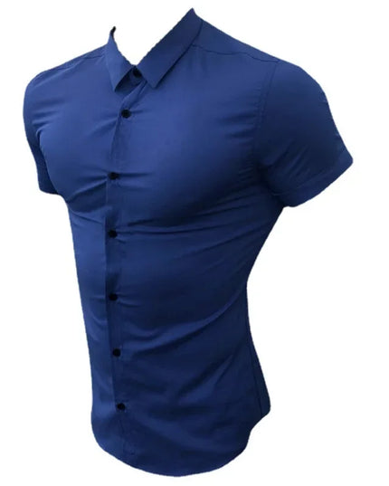 Men's Slim Fit Short Sleeve Lapel Shirt – Lightweight & Stretchy