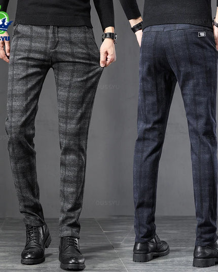 Men's Slim Fit Plaid Stretch Trousers