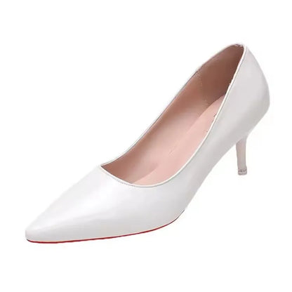 Women's Faux Leather Pointed Toe High Heels with Red Rubber Sole