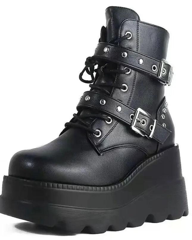 Women's Faux Leather Ankle Boots with Round Toe & Lace-Up Design