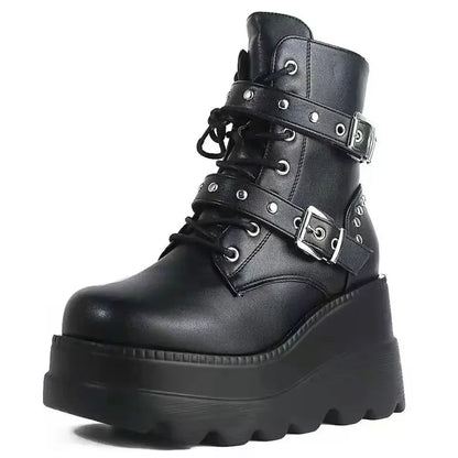 Women's Faux Leather Ankle Boots with Round Toe & Lace-Up Design