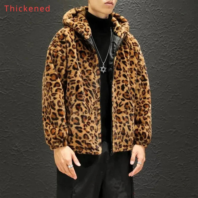 Men's Leopard Print Hooded Zipper Jacket
