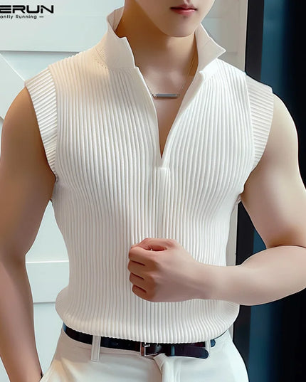 Men's Slim Fit Sleeveless Zip-Up High Collar Tank Top