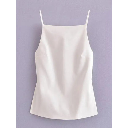 Backless Sleeveless Black and White Crop Top for Women with Thin Straps