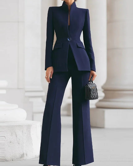 Elegant Women's 2-Piece Slim Blazer and Trousers Set - Sophisticated Full Sleeve Business Suit for Women