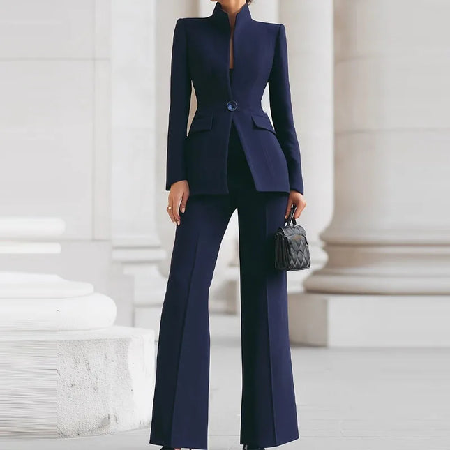 Elegant Women's 2-Piece Slim Blazer and Trousers Set - Sophisticated Full Sleeve Business Suit for Women